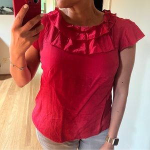 British brand pink silk/cotton top w/ruffle neckline, flowy sleeve,side zip US10